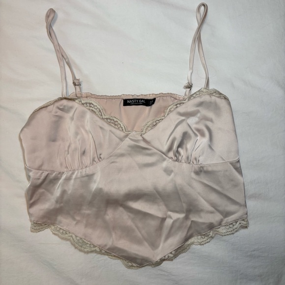 Nasty Gal Satin Lace-Trim Camisole in Cream - Picture 1 of 3